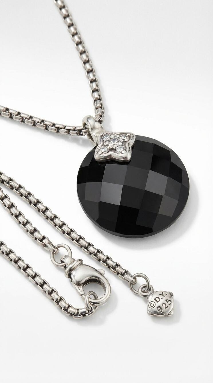 David Yurman Black Onyx Diamond Sterling Silver Capri Necklace 18in